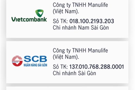 Số tài khoản ngân hàng đóng phí của Bảo hiểm Manulife